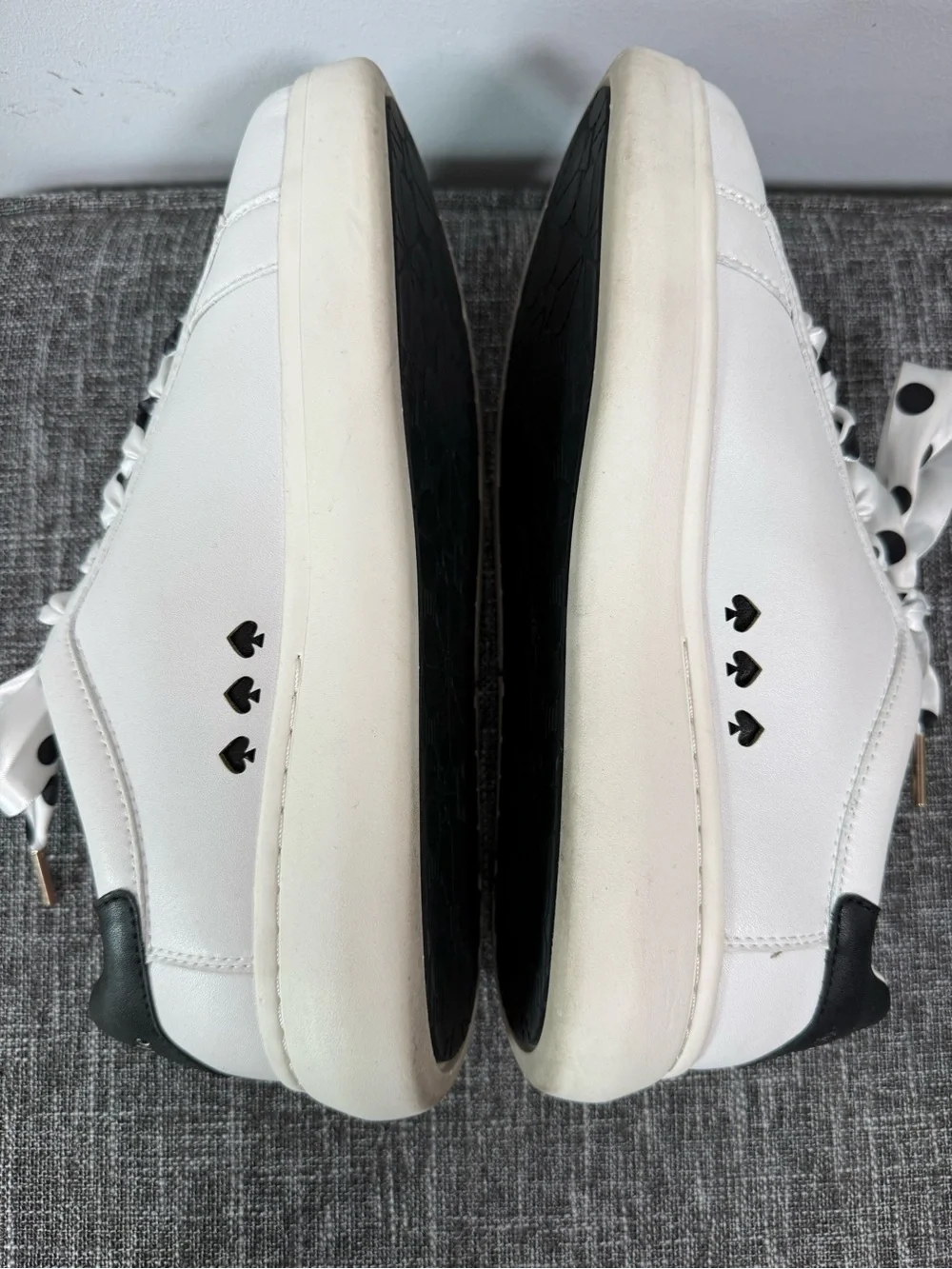 Kate Spade New York White Leather Lift Polka Dot Ribbon Sneakers Size 7.5